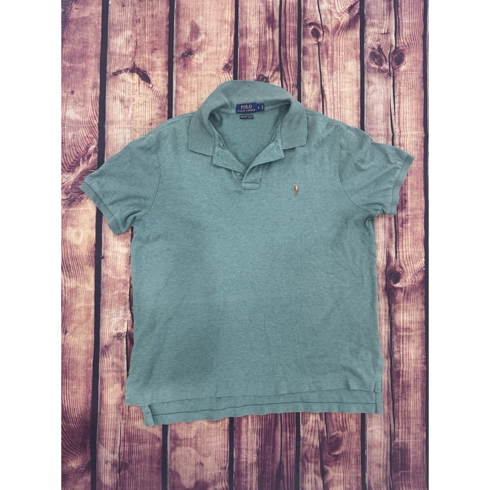 Polo Ralph Lauren Men's L Green Solid Short Sleeve Collared Polo Shirt Logo